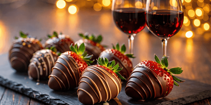wine and chocolate covered strawberries
